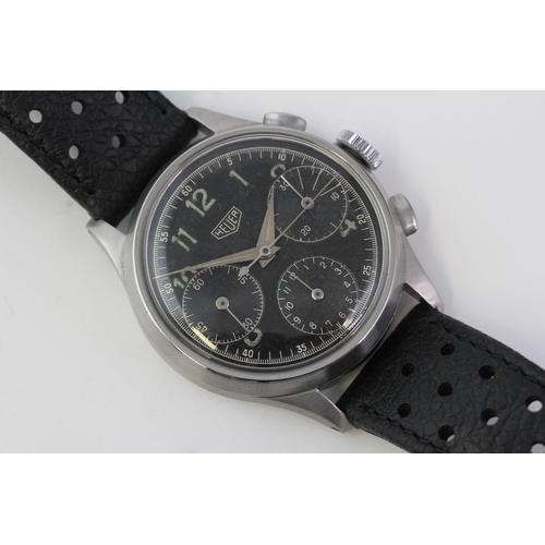 13 - VINTAGE HEUER CHRONOGRAPH REFERENCE 2443 WITH SERVICE POUCH AND GUARANTEE, circular black dial with ... 