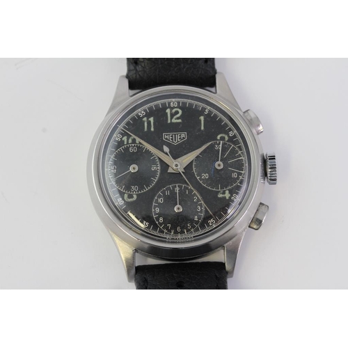 13 - VINTAGE HEUER CHRONOGRAPH REFERENCE 2443 WITH SERVICE POUCH AND GUARANTEE, circular black dial with ... 