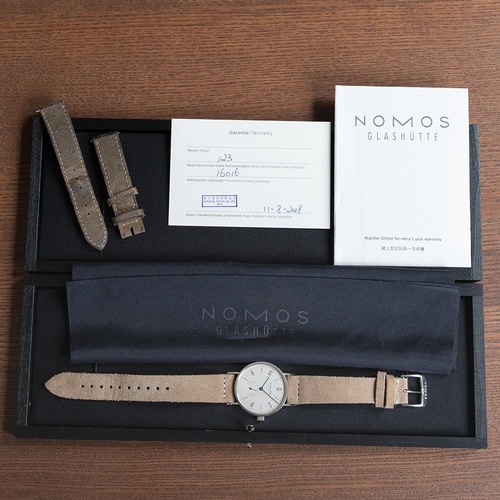 144 - GENTLEMAN'S NOMOS TANGENTE MANUALLY WOUND, REF. 123, AUGUST 2018 BOX & PAPERS, 33MM CASE, circular s... 