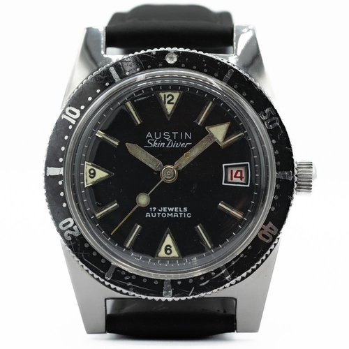 159 - GENTLEMAN'S AUSTIN SKIN DIVER AUTOMATIC AS 1700/01, CIRCA. 1960S, 38MM CASE, circular black dial wit... 