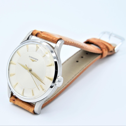 174 - LONGINES DRESS WATCH MANUAL WIND CENTER SECONDS STAINLESS STEEL CIRCA 1958. CAL. 12.68, stainless st... 