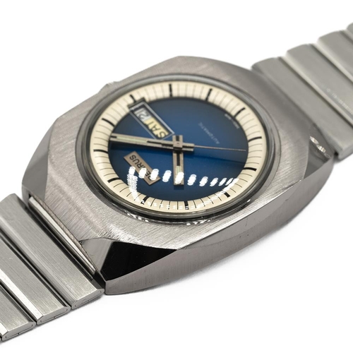 179 - GENTLEMAN'S BENRUS AUTOMATIC DAY DATE BLUE DIAL, ETA 2780, CIRCA. 1970S, 37.5MM CASE, circular deep ... 