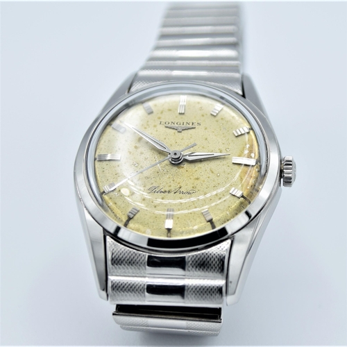 183 - LONGINES SILVER ARROW MANUAL WIND IN STAINLESS STEEL ON RARE LONGINES FIXOFLEX BRACELET MODEL 9100 &... 