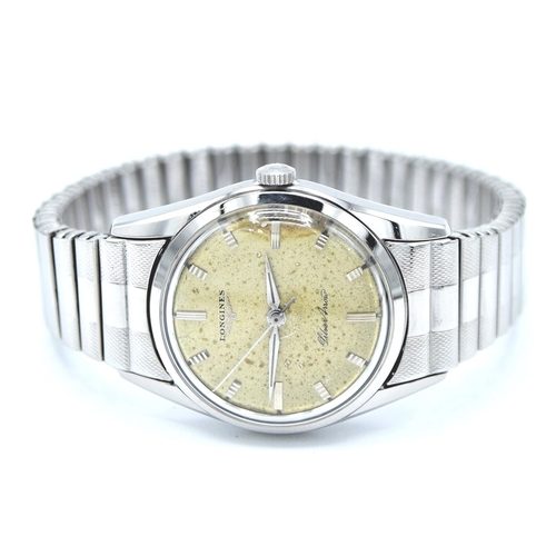 183 - LONGINES SILVER ARROW MANUAL WIND IN STAINLESS STEEL ON RARE LONGINES FIXOFLEX BRACELET MODEL 9100 &... 