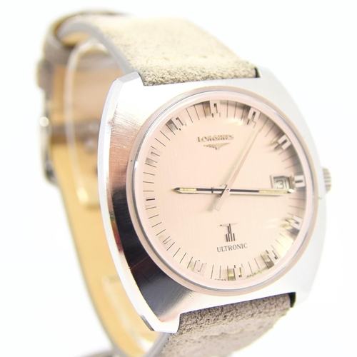 186 - LONGINES LARGE ULTRASONIC DATE TONNEAU WRISTWATCH MODEL 8479 IN STAINLESS STEEL CASE WITH BOX 1976. ... 