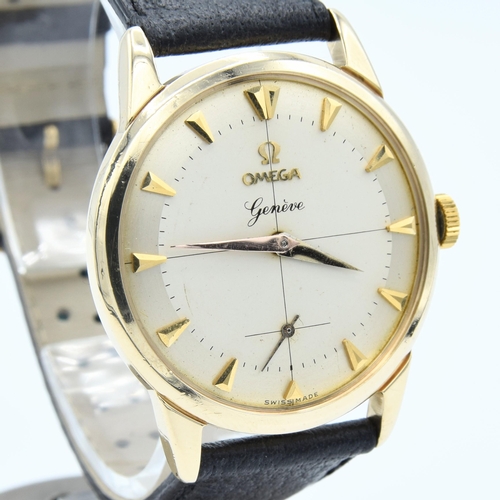 189 - OMEGA GENEVE IN SOLID 9CT GOLD WITH ORIGINAL TWO-TONE DIAL CROSS HAIR DIAL & ARROW BATONS 1956. SERI... 