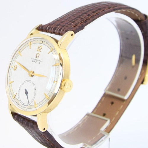 196 - RARE OMEGA CHRONOMETER IN 14CT GOLD WITH TWO TONE DIAL MODEL 2364 1944. SERIAL 10505237, REFERENCE 2... 