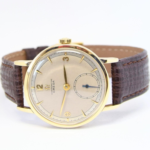 196 - RARE OMEGA CHRONOMETER IN 14CT GOLD WITH TWO TONE DIAL MODEL 2364 1944. SERIAL 10505237, REFERENCE 2... 