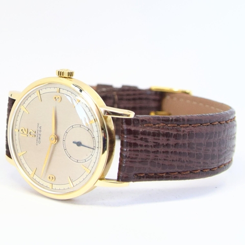 196 - RARE OMEGA CHRONOMETER IN 14CT GOLD WITH TWO TONE DIAL MODEL 2364 1944. SERIAL 10505237, REFERENCE 2... 