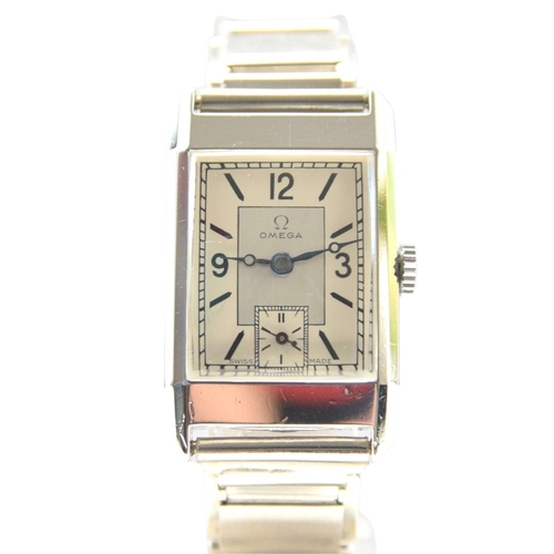 199 - OMEGA ART DECO STYLE WRISTWATCH IN STAINLESS STEEL CASE WITH CALIBER 20F CIRCA 1930S. CAL. 20F, rect... 