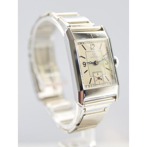 199 - OMEGA ART DECO STYLE WRISTWATCH IN STAINLESS STEEL CASE WITH CALIBER 20F CIRCA 1930S. CAL. 20F, rect... 