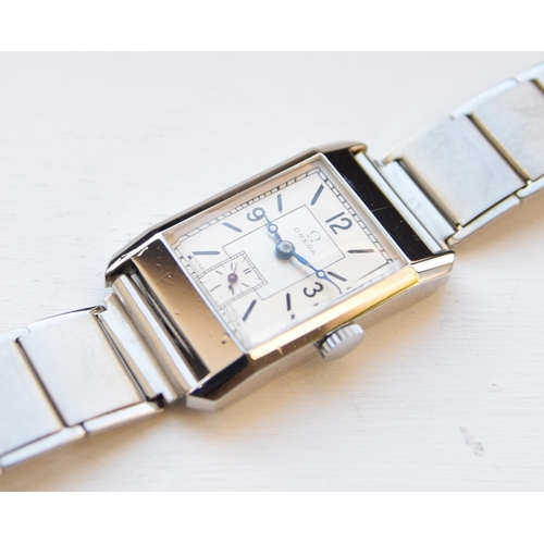 199 - OMEGA ART DECO STYLE WRISTWATCH IN STAINLESS STEEL CASE WITH CALIBER 20F CIRCA 1930S. CAL. 20F, rect... 