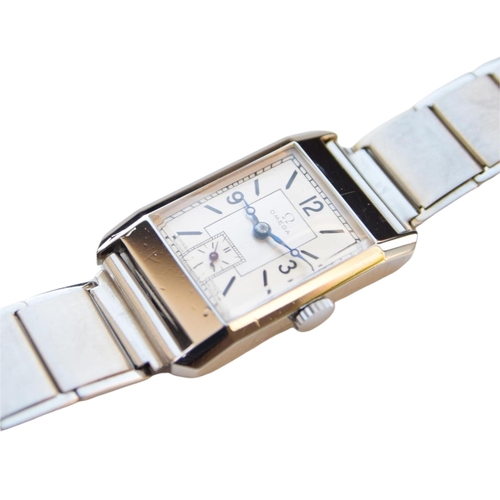 199 - OMEGA ART DECO STYLE WRISTWATCH IN STAINLESS STEEL CASE WITH CALIBER 20F CIRCA 1930S. CAL. 20F, rect... 