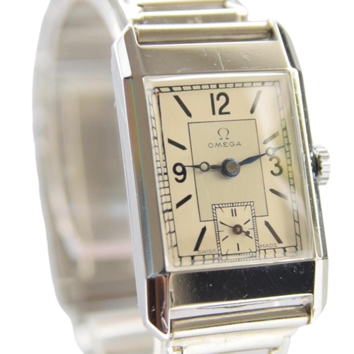 199 - OMEGA ART DECO STYLE WRISTWATCH IN STAINLESS STEEL CASE WITH CALIBER 20F CIRCA 1930S. CAL. 20F, rect... 