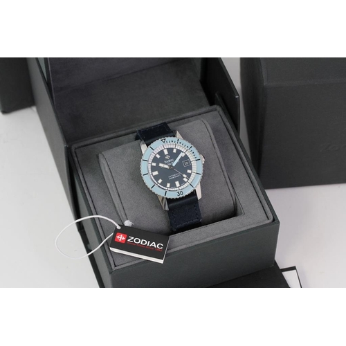 2 - *TO BE SOLD WITHOUT RESERVE* ZODIAC SUPER SEA WOLF 53 BOX AND PAPERS 2019, circular blue dial with b... 