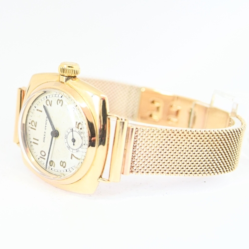 208 - RARE ROLEX OYSTER MODEL IN 9CT CUSHION OYSTER CASE WITH 9CT GOLD PERIOD BRACELET 1935. CAL. 10.5H, 9... 