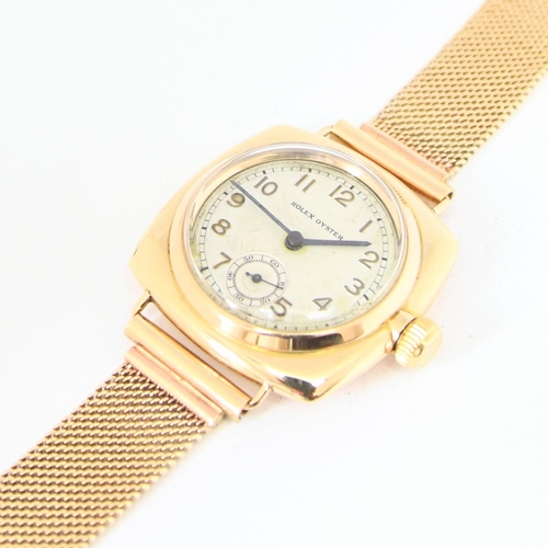 208 - RARE ROLEX OYSTER MODEL IN 9CT CUSHION OYSTER CASE WITH 9CT GOLD PERIOD BRACELET 1935. CAL. 10.5H, 9... 