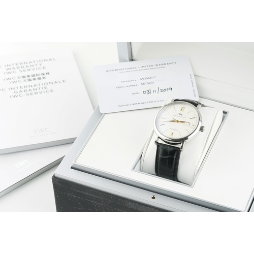 221 - IWC SCHAFFHAUSEN PORTOFINO AUTOMATIC WRISTWATCH W/ BOX & GUARANTEE PAPERS REF. IW356517 CIRCA 2019, ... 