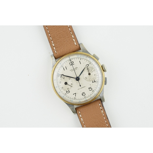 223 - UNIVERSAL GENEVE UNI COMPAX BI METAL CHRONOGRAPH, circular twin register dial with hour markers and ... 