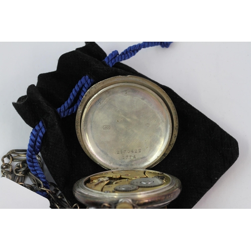 300 - SILVER ZENITH POCKET WATCH, white dial signed Zenith, with Arabic numeral hour markers, in an Art De... 