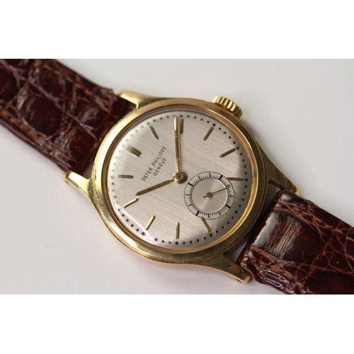 309 - 1950s PATEK PHILIPPE CALATRAVA 18CT REFERENCE 2451, circular silver dial with baton hour markers, su... 