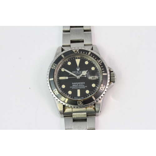 310 - VINTAGE ROLEX SUBMARINER REFERENCE 1680 CIRCA 1971, circular matte black dial with patina hour marke... 