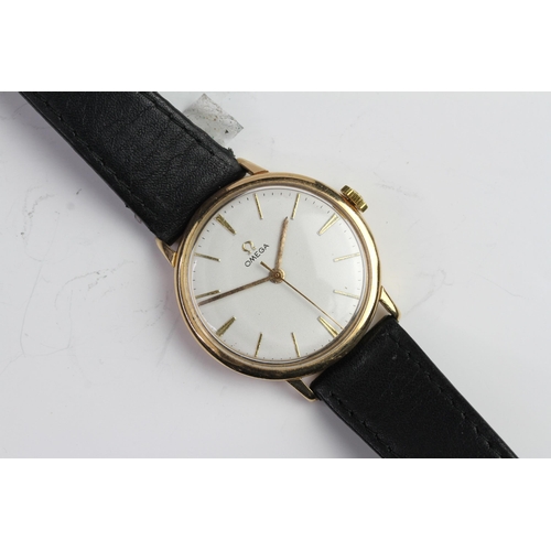 313 - VINTAGE OMEGA 18CT DRESS WATCH, circular dial with gold hour markers, 34mm 18ct case, case back mark... 