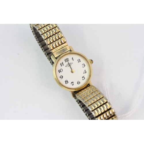 315 - 23MM GOLD PLATED ROTARY LADIES WATCH, white dial with arabic numeral hour markers, in a 23mm gold pl... 