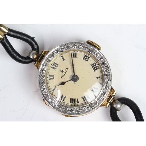 320 - VINTAGE LADIES ROLEX 18ct DIAMOND COCKTAIL WATCH CIRCA 1921,  cream dial with black Roman numerals, ... 