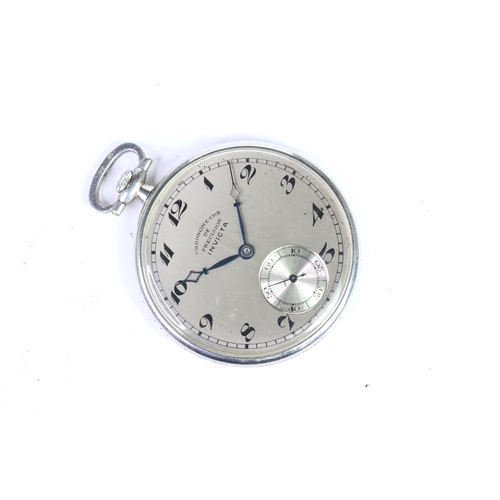 321 - UNUSUAL PLATINUM CHRONOMETRE DE PRECISION INVICTA ART DECO DIAMOND CASE POCKET WATCH,  silver dial, ... 