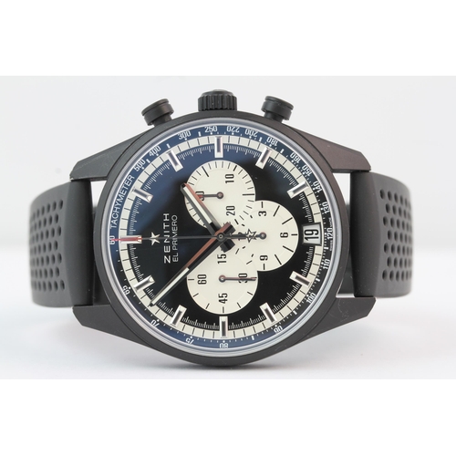 328 - ZENITH EL PRIMERO AUTOMATIC DLC CHRONOGRAPH WITH POUCH, circular reverse panda dial with silver subs... 