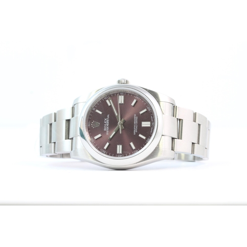 339 - ROLEX OYSTER PERPETUAL RED GRAPE REFERENCE 116000 BOX AND PAPERS 2015, circular sunburst red grape d... 