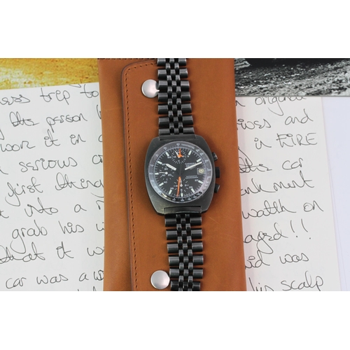 343 - VINTAGE HEUER CARRERA CHRONOGRAPH PVD COATED RALLY DRIVER WATCH, circular black dial with baton hour... 