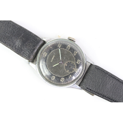 345 - 1940s Lanco Black sector dial watch, Nickel chrome case 33mm with snap on case back, Manual wind mov... 