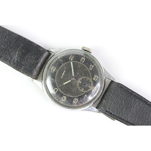 345 - 1940s Lanco Black sector dial watch, Nickel chrome case 33mm with snap on case back, Manual wind mov... 