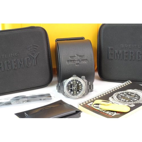 352 - BREITLING EMERGENCY DLC TITANIUM MOUNTAINEERS WATCH FULL SET 2015, circular matte dial with arabic n... 