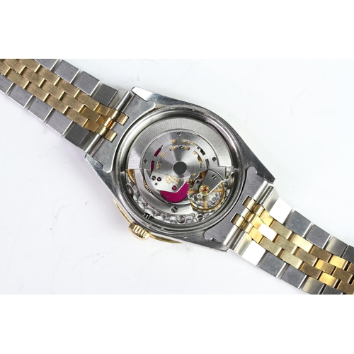 355 - ROLEX DATEJUST STEEL AND GOLD DIAMOND DOT DIAL REFERENCE 16013, circular champagne dial with diamond... 