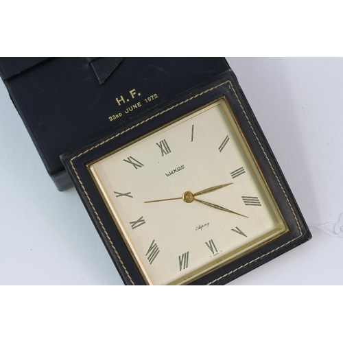 361 - Rare Luxor - Asprey Travel Clock ( Double Signed ) - Leather. Comes with its Original Leather Case -... 