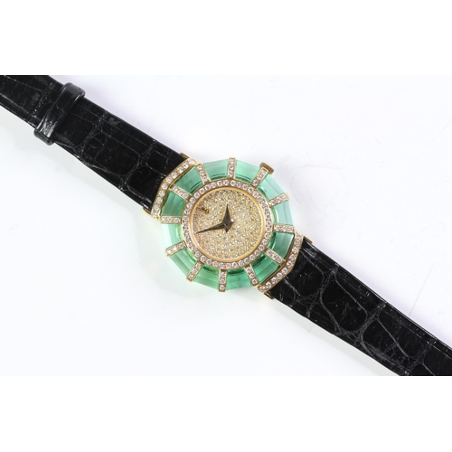 373 - LADIES 18CT DIAMOND AND GREEN CRYSTAL CORUM PRINCESS LIMELIGHT, circular diamond dial, 26mm 18ct gol... 