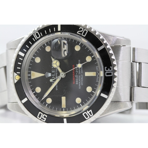 41 - VINTAGE ROLEX 'RED LINE' SUBMARINER REFERENCE 1680 WITH BOX CIRCA 1971, circular matte mk4 dial with... 