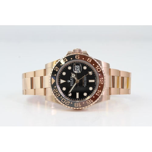 44 - 18CT ROLEX GMT MASTER II 'ROOTBEER' REFERENCE 126715CHNR BOX AND PAPERS 2022, circular gloss black d... 