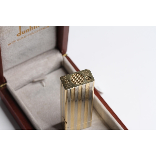 462 - Solid 18ct Dunhill two tone Rollagas, white and yellow gold, singed and import mark to base, boxed, ... 