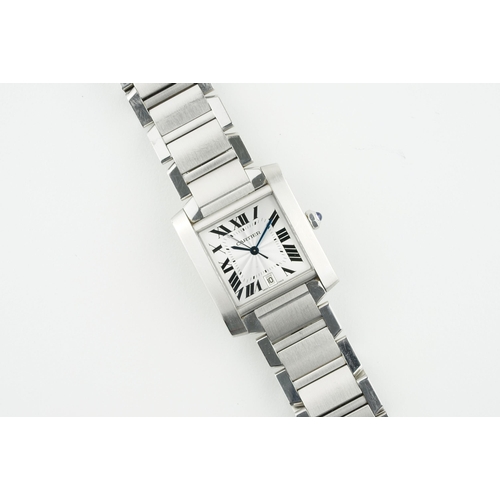 58 - CARTIER TANK FRANCAISE W/ BOX & GUARANTEE REF. 2302, square guilloche dial with roman numeral hour m... 