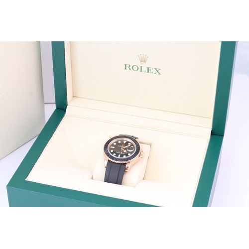 60 - 18CT ROLEX YACHT-MASTER 40 REFERENCE 116655 EVEROSE GOLD BOX AND PAPERS 2017, circular matte black d... 