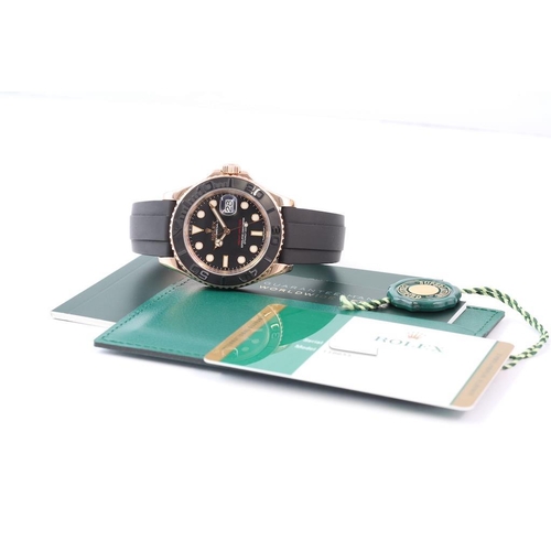 60 - 18CT ROLEX YACHT-MASTER 40 REFERENCE 116655 EVEROSE GOLD BOX AND PAPERS 2017, circular matte black d... 