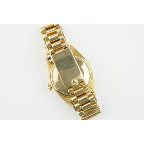 61 - ROLEX OYSTER PERPETUAL DAY-DATE 18CT GOLD 'WIDE BOY' REF. 1803 CIRCA 1970, circular champagne pie pa... 