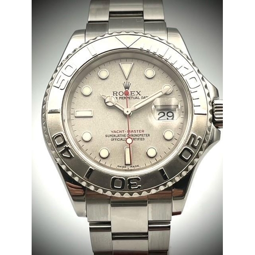 66 - ROLEX 16622 YACHT-MASTER 2004 BOX & PAPERS, Silver Rolex dial with date window at 3 o'clock in a 40 ... 