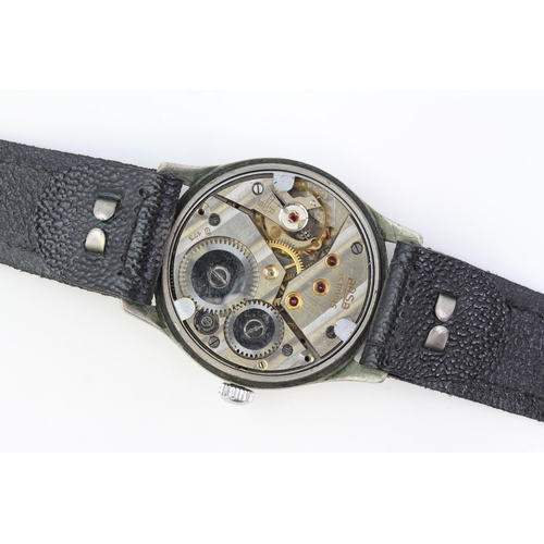 7 - VINTAGE ARSA DH WW2 MILITARY WATCH CIRCA 1945, circular black dial with arabic numeral hour markers,... 