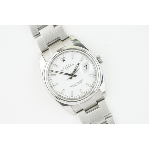 83 - ROLEX OYSTER PERPETUAL DATE WHITE DIAL W/ BOX & GUARANTEE CARD REF. 115200 CIRCA 2007, circular whit... 