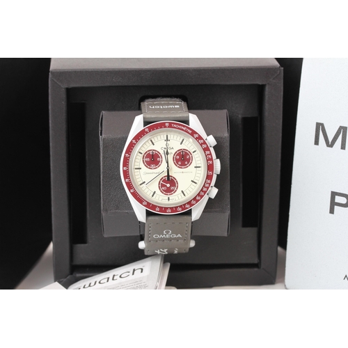 1 - *TO BE SOLD WITHOUT RESERVE OMEGA X SWATCH MOONSWATCH MISSION TO PLUTO, circular cream dial with bur... 